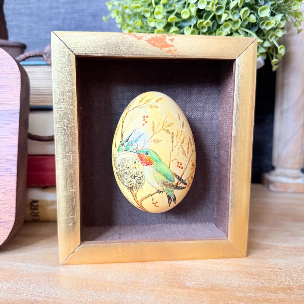 OOAK 1970's Hand Painted Goose Egg Framed - Picture 4 of 17